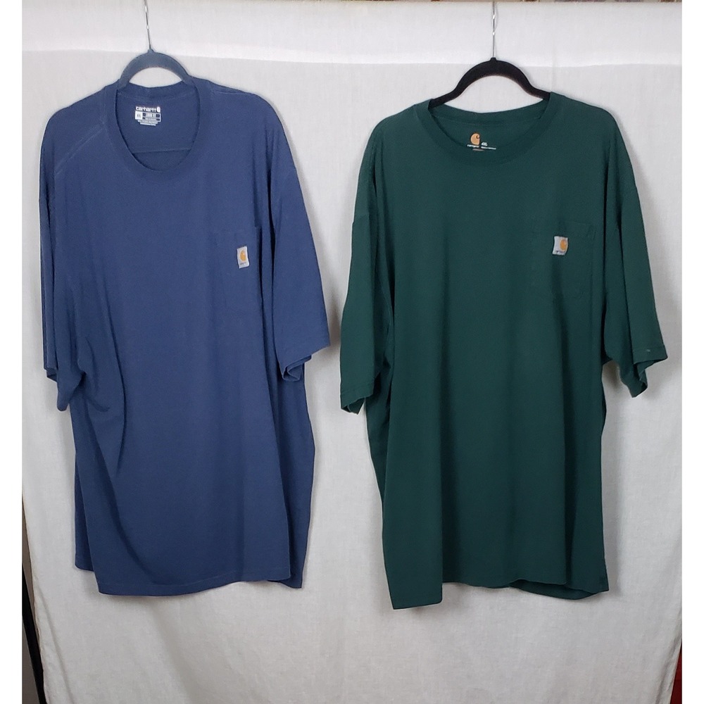 Carhartt Mens K87 Workwear Pocket T-Shirt Bundle 4XL Green Blue 2 Pack Casual